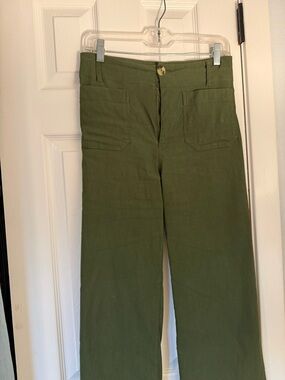 Maeve Olive Green Cropped Wide-Leg Pants
